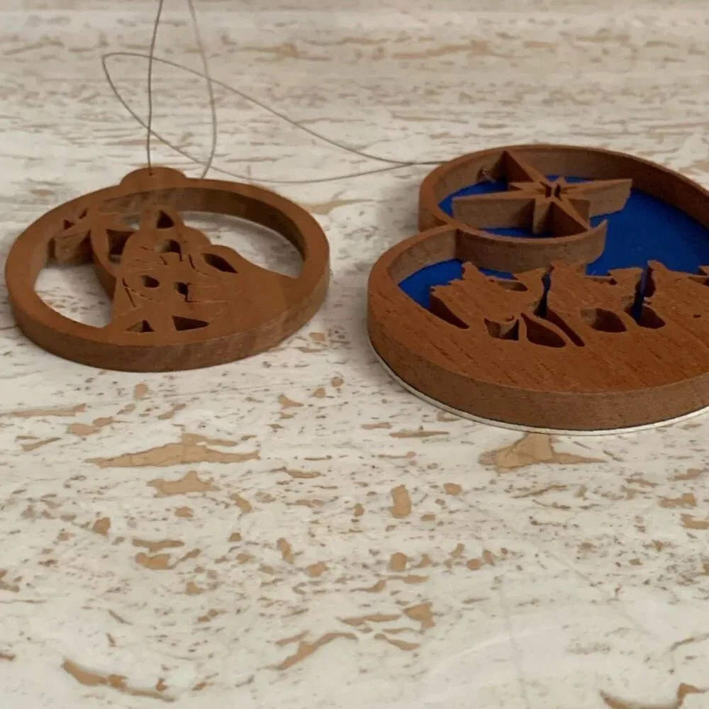 Olive wood Christmas ornaments set of 2: 3 kings and holy family